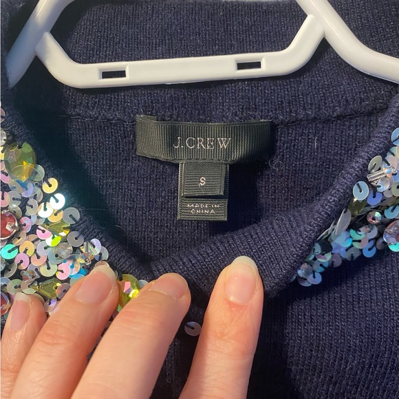 JCrew crewneck jeweled embellished wool sweater / Small / Navy blue - Picture 2 of 5